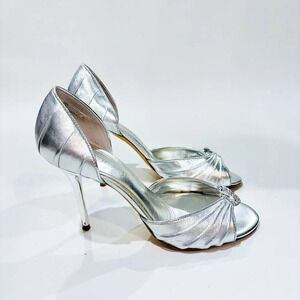 ALDO Silver D'Orsay Heels Metallic Peep Toe Crystal Ring Stiletto | Size 38 EU